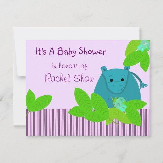Paarse en blauwe Hippo-Baby shower Kaart (Voorkant)