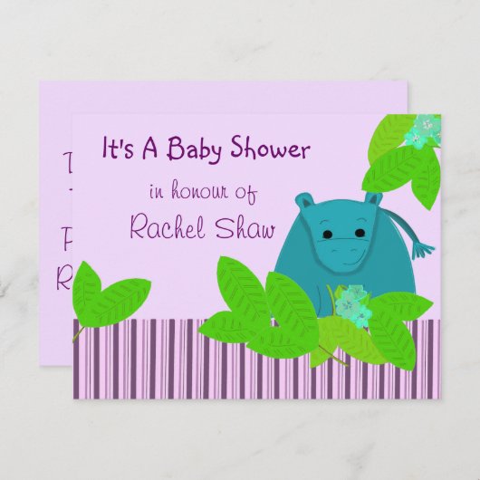 Paarse en blauwe Hippo-Baby shower Kaart (Voorkant / Achterkant)