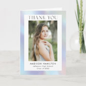 Paarse en blauwe holografische foto Afstuderen Bedankkaart (Voorkant)