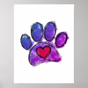 Paarse en Blauwe Hondenliefhebber Tekenende Waterv Poster
