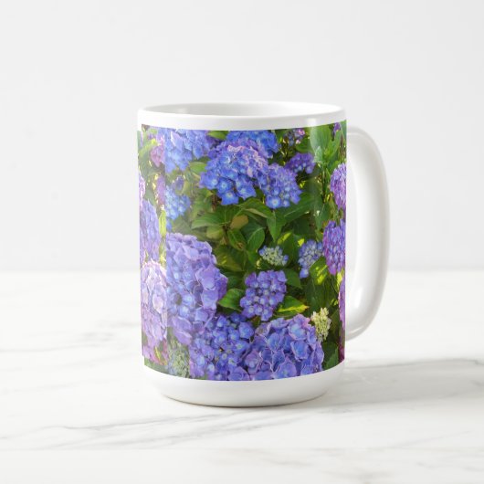 Paarse en blauwe hydrangeas koffiemok (Voorkant rechts)