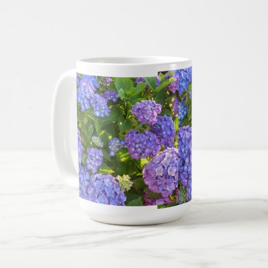 Paarse en blauwe hydrangeas koffiemok (Voorkant links)
