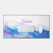  Paarse en Blauwe Inktwirls Gepersonaliseerd Bureaumat (Keyboard & Muis)