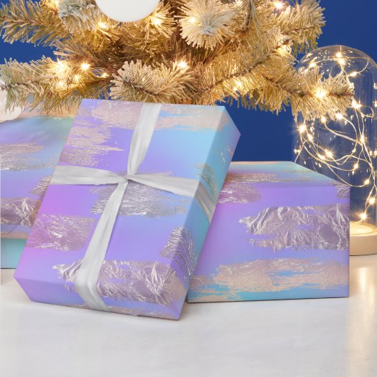 Paarse en blauwe Iridescent & Roos Gold Foil Paint Cadeaupapier (Feestdagen)