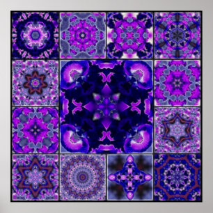 Paarse en blauwe Iris-ventilatorbenzine, mozaïekm Poster