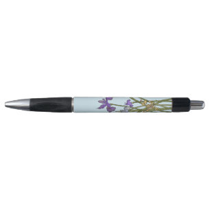 Paarse en blauwe iris Waterverf bruiloft Pen