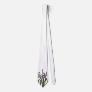 Paarse en blauwe iris Waterverf bruiloft Stropdas