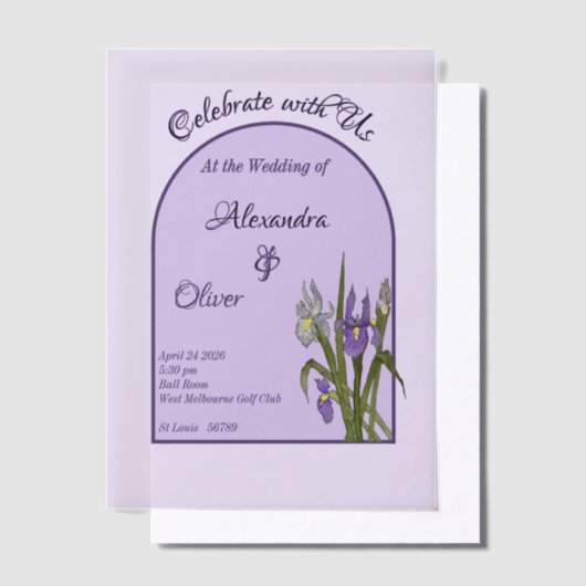 Paarse en blauwe iris Waterverf minimalistische br Vellum Uitnodigingen (Offset)