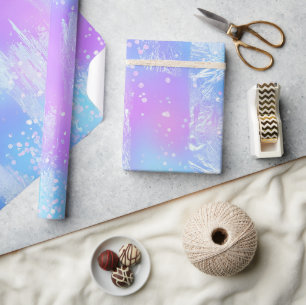 Paarse en blauwe iriserende verfstreken cadeaupapier