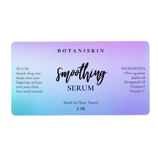 Paarse en blauwe kant- en haarserumetiketten etiket (Voorkant)
