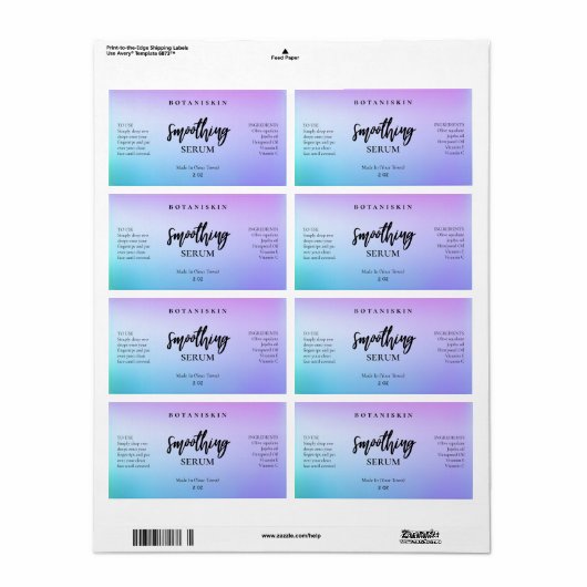 Paarse en blauwe kant- en haarserumetiketten etiket (Full Sheet)