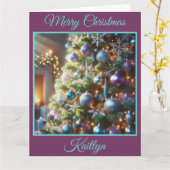 Paarse en blauwe kerstboom kaart (Gele Bloem)