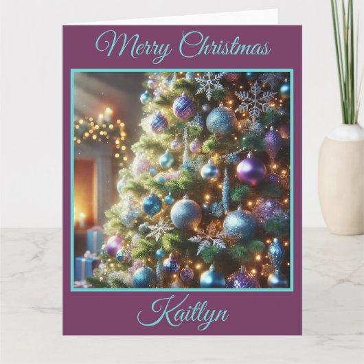 Paarse en blauwe kerstboom kaart (Voorkant)