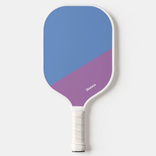 Paarse en blauwe kleurenblok met naam pickleball paddle (Voorkant)