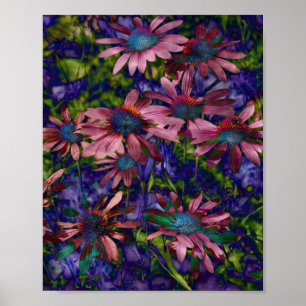 Paarse en blauwe kloonbloemen poster
