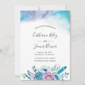 Paarse en blauwe lente bloemenbruiloft uitnodiging (Voorkant)