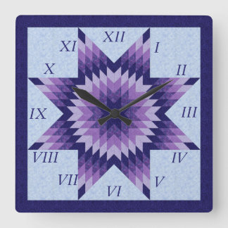 Paarse en blauwe lone Star Quilt Design Square Wal Vierkante Klok