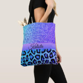 Paarse en blauwe luipaard en Pixels gepersonalisee Tote Bag (Dichtbij)