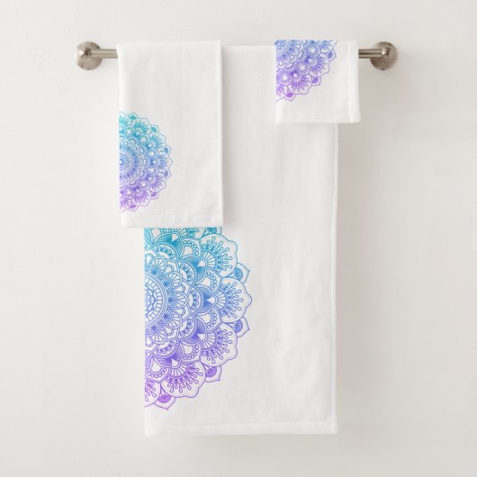Paarse en blauwe mandala bad handdoek (Insitu)