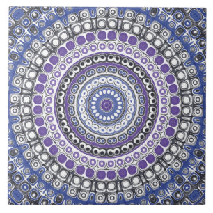 Paarse en Blauwe Mandala Kaleidoscoop Medaillon Tegeltje