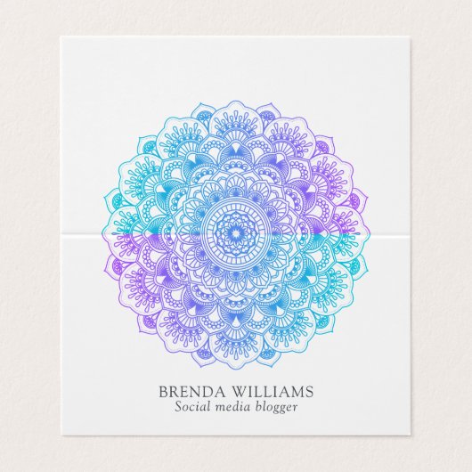 Paarse en blauwe mandala visitekaartje (Buitenkant ongevouwen)