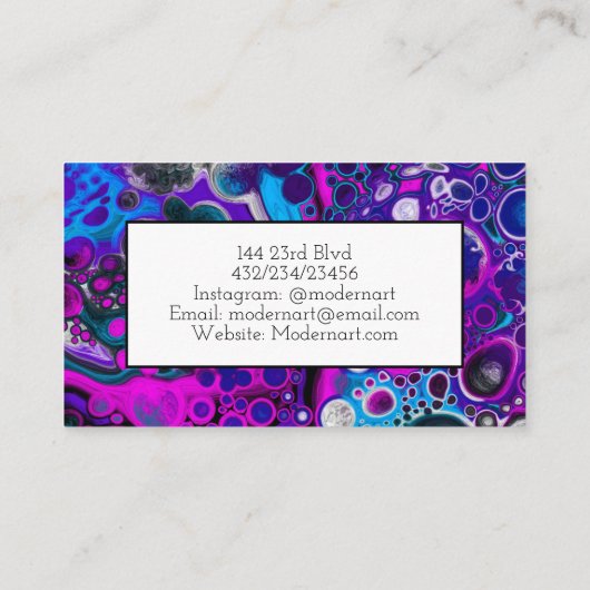 Paarse en blauwe marmer Abstracte fluid Art Visitekaartje (Achterkant)