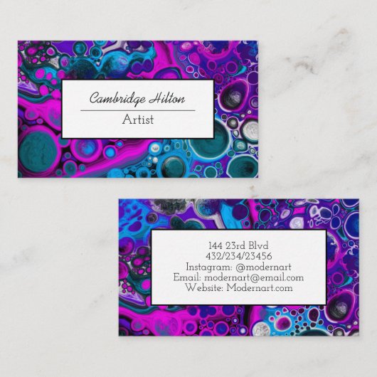 Paarse en blauwe marmer Abstracte fluid Art Visitekaartje (Voorkant / Achterkant)