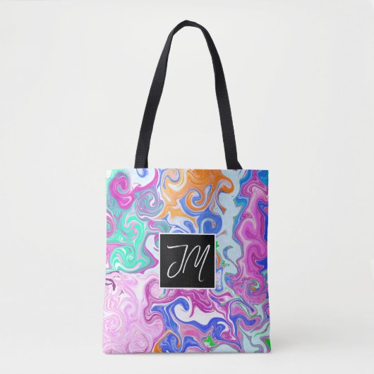 Paarse en blauwe marmer Fluid Art op maat Tote Bag (Voorkant)