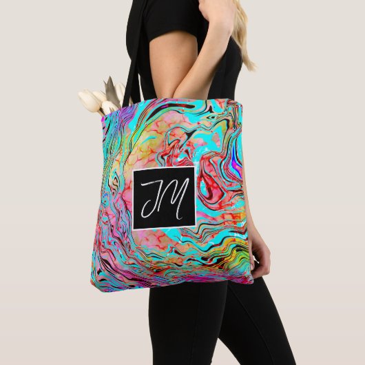 Paarse en blauwe marmer Fluid Art op maat Tote Bag (Dichtbij)
