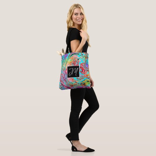 Paarse en blauwe marmer Fluid Art op maat Tote Bag (Op model)