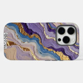 Paarse en Blauwe Marmeren Wervelingen met Goud Case-Mate iPhone Case (Achterkant (horizontaal))
