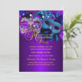 Paarse en blauwe maskers Masquerade Party Kaart (Staand voorkant)