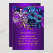 Paarse en blauwe maskers Masquerade Party Kaart (Voorkant / Achterkant)