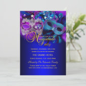 Paarse en blauwe maskers Masquerade Party Kaart (Staand voorkant)