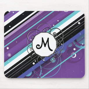 Paarse en blauwe Modern-Retro Stripes met monogram Muismat