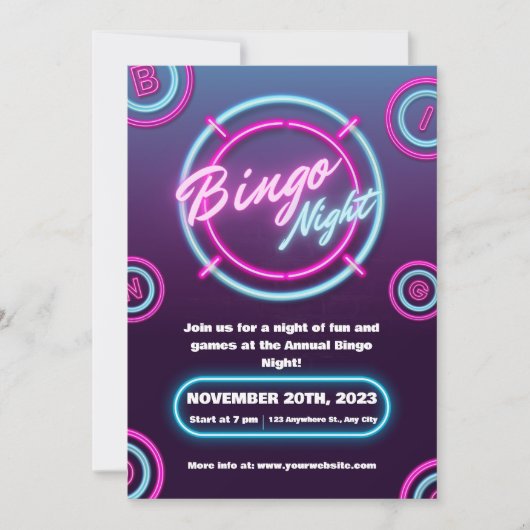 Paarse en Blauwe Moderne Bingo Avond Uitnodigingen (Voorkant)
