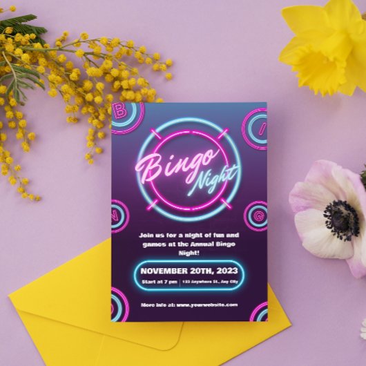 Paarse en Blauwe Moderne Bingo Avond Uitnodigingen