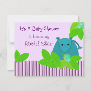 Paarse en blauwe nijlpaard baby shower uitnodiging