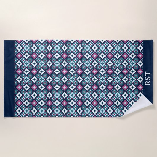 Paarse en Blauwe Ontwerp Strandlaken (Voorkant)