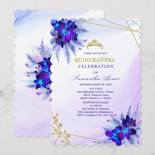 Paarse en blauwe orchidee Quinceañera Kaart (Voorkant / Achterkant)