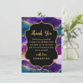 Paarse en blauwe pacock Agate Birthday Bedankkaart (Staand voorkant)