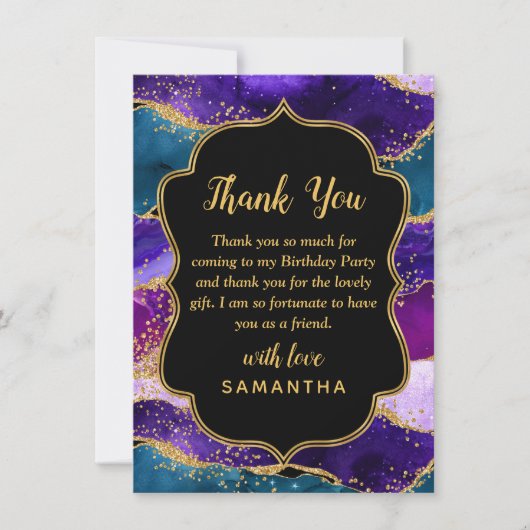 Paarse en blauwe pacock Agate Birthday Bedankkaart (Voorkant)