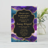 Paarse en blauwe pacock Agate Birthday Kaart (Staand voorkant)