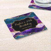 Paarse en blauwe pacock Agate Birthday Kartonnen Onderzetters (Schuin)