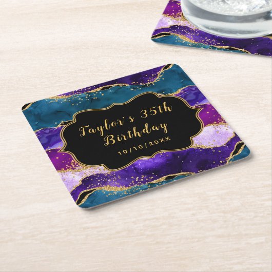 Paarse en blauwe pacock Agate Birthday Kartonnen Onderzetters (Schuin)