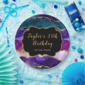 Paarse en blauwe pacock Agate Birthday Papieren Bordje (Feest)