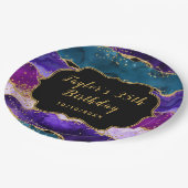 Paarse en blauwe pacock Agate Birthday Papieren Bordje (Gekanteld)