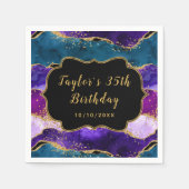 Paarse en blauwe pacock Agate Birthday Servet (Voorkant)