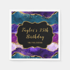 Paarse en blauwe pacock Agate Birthday Servet