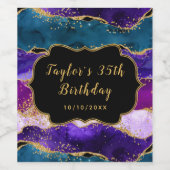Paarse en blauwe pacock Agate Birthday Wijn Etiket (Enkel label)